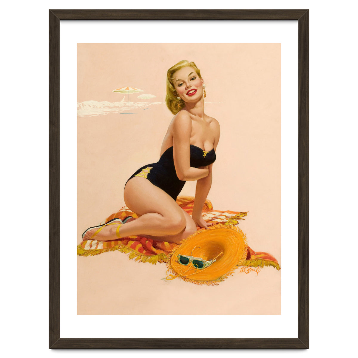 Pinup Woman Is Posing On A Beach