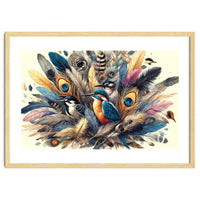 Kingfisher And Songbirds In Peacock Feathers