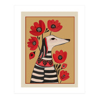 Striped Dog With Poppies (Print Only)