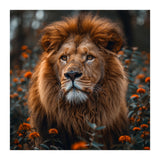 Majestic Lion Portrait In Orange Flowers (Print Only) thumbnail
