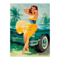 Pinup Girl Posing In Front Of The Car (Print Only)