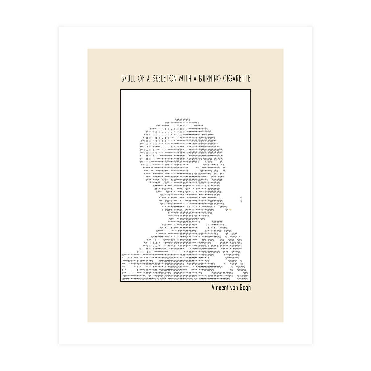 Skull Of A Skeleton With A Burning Cigarette Vincent Van Gogh Ascii Art (Print Only)