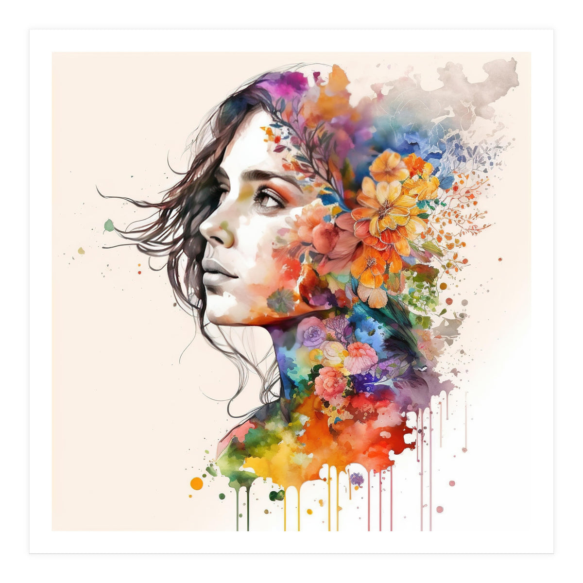 Quiet Muse In Watercolor Blooms (Print Only)