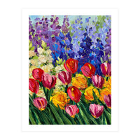 Vibrant Summer Tulip Garden Oil Painting (Print Only)