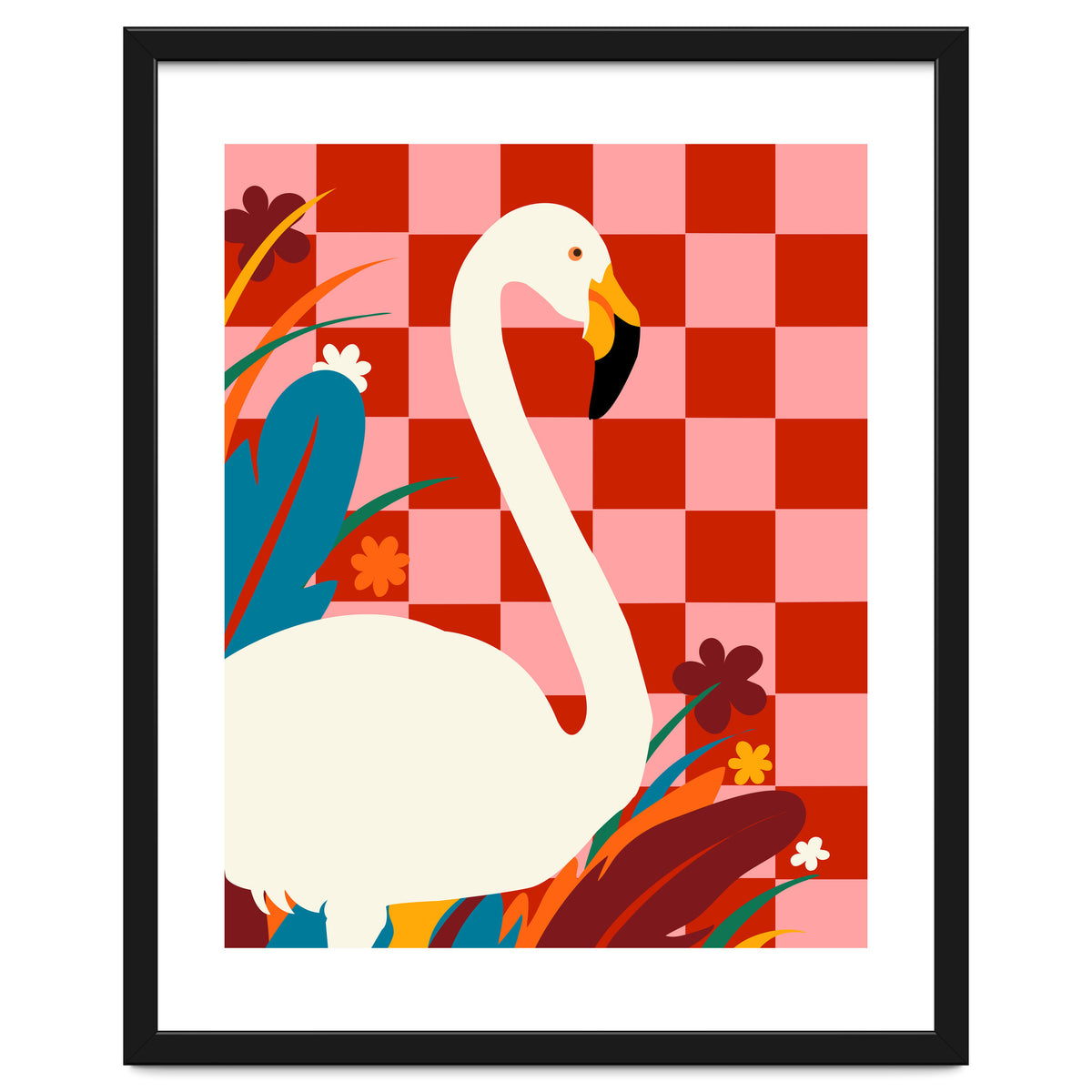 Checkers & The Great Egret, Wildlife Animals Maximalist Eclectic, Bold Heron Botanical Nature Jungle Bohemian