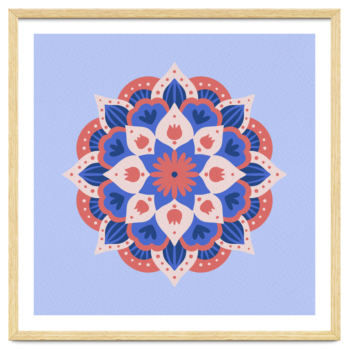 Mandala flower - blue and coral