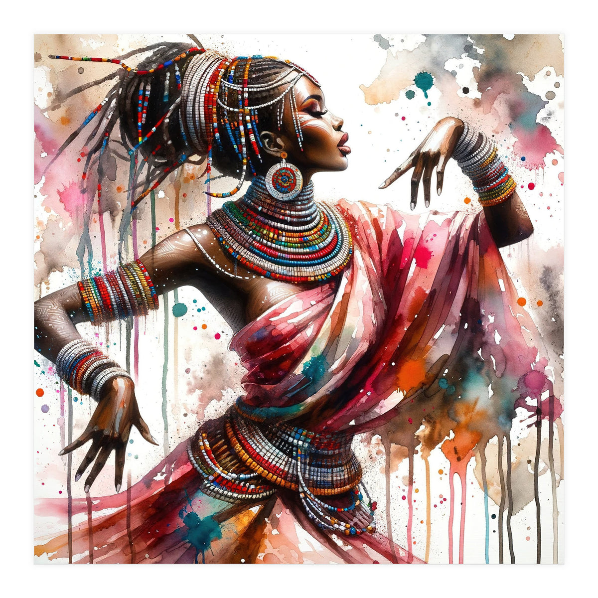 Watercolor African Dancer #1 (Print Only)