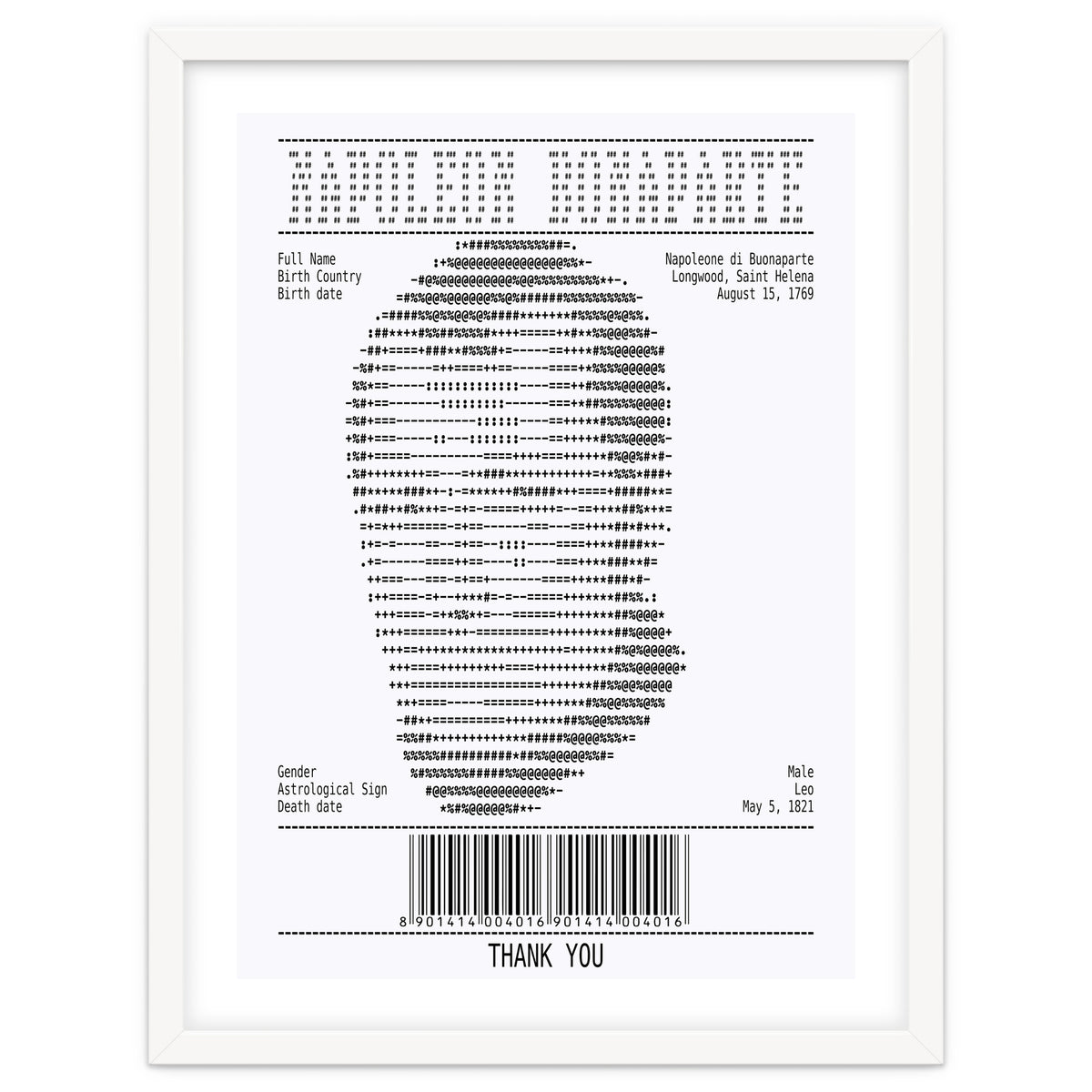 Receipt Art Napoleone Buonaparte