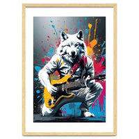 Wolf playing guitar, graffiti