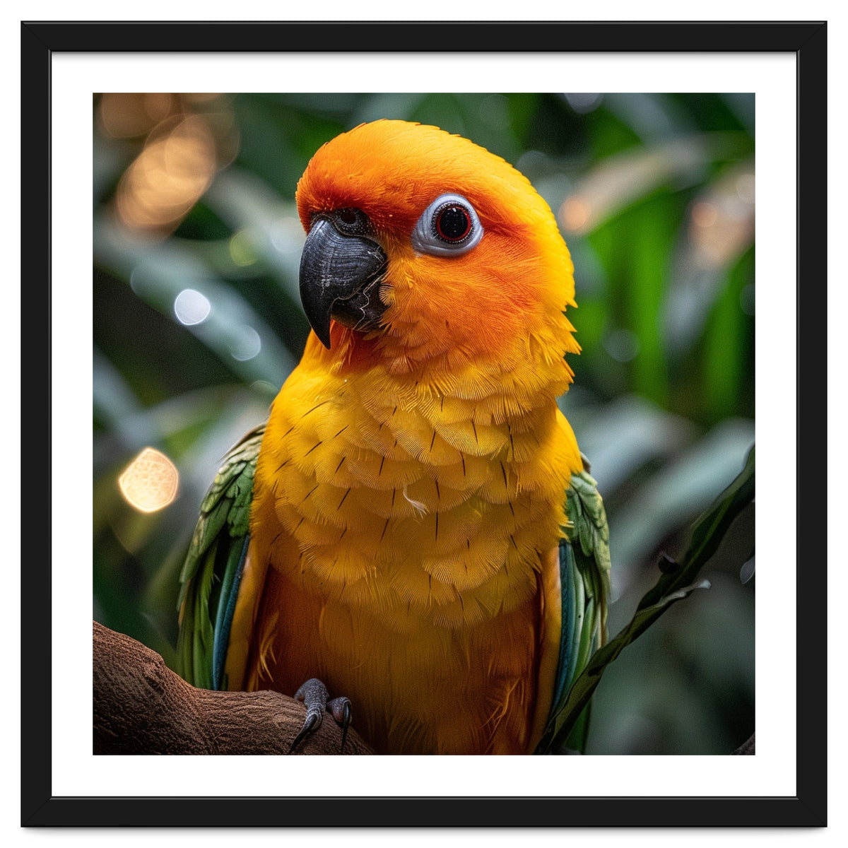 Sun Conure Parrot Colorful Bird Perched On Branch