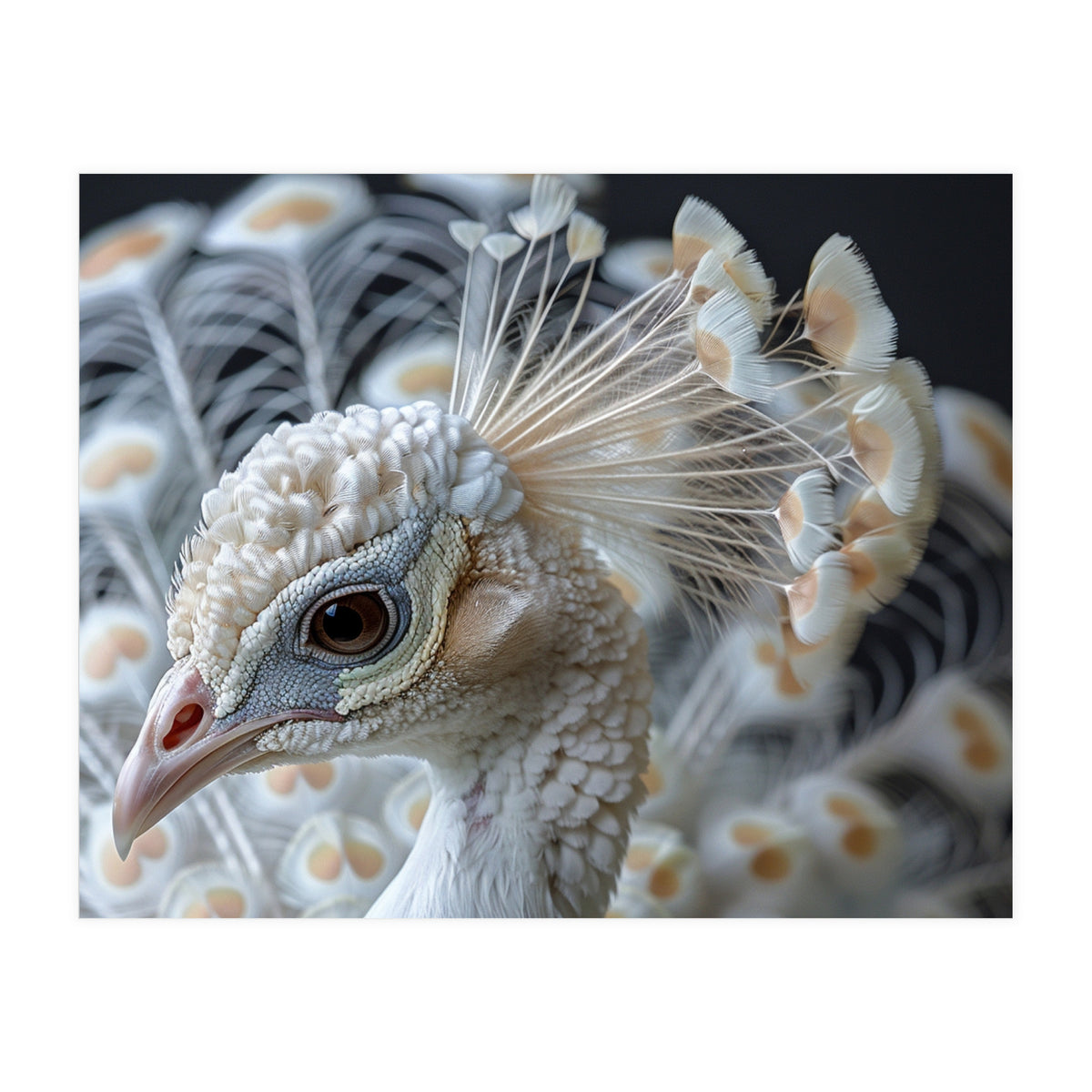 Close Up Albino Peacock Bird Portrait (Print Only)