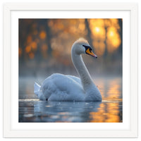 Beautiful Swan Floating On Water At Sunset