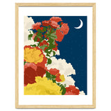 Moonlight, Vintage Botanical Nature Floral, Night Sky Illustration, Bohemian Eclectic Plants Blossom Starry Night thumbnail