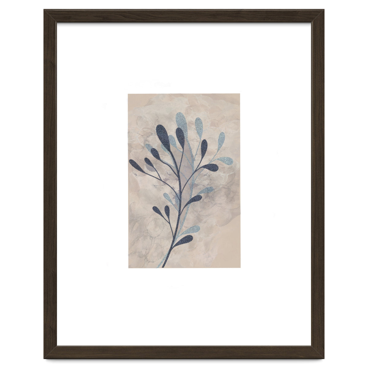 Leaf Beige and Blue Art Print