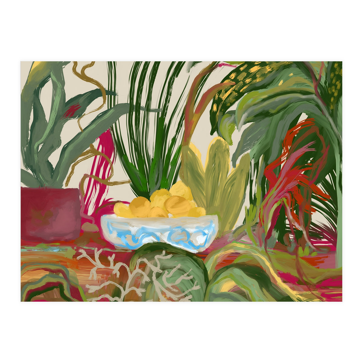 Tropical Table of Lemons still life expressionism oil (Print Only)