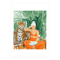 Jungle Vacay | Modern Bohemian Blonde Woman Tropical Travel | Leopard Wildlife Forest Reader (Print Only)