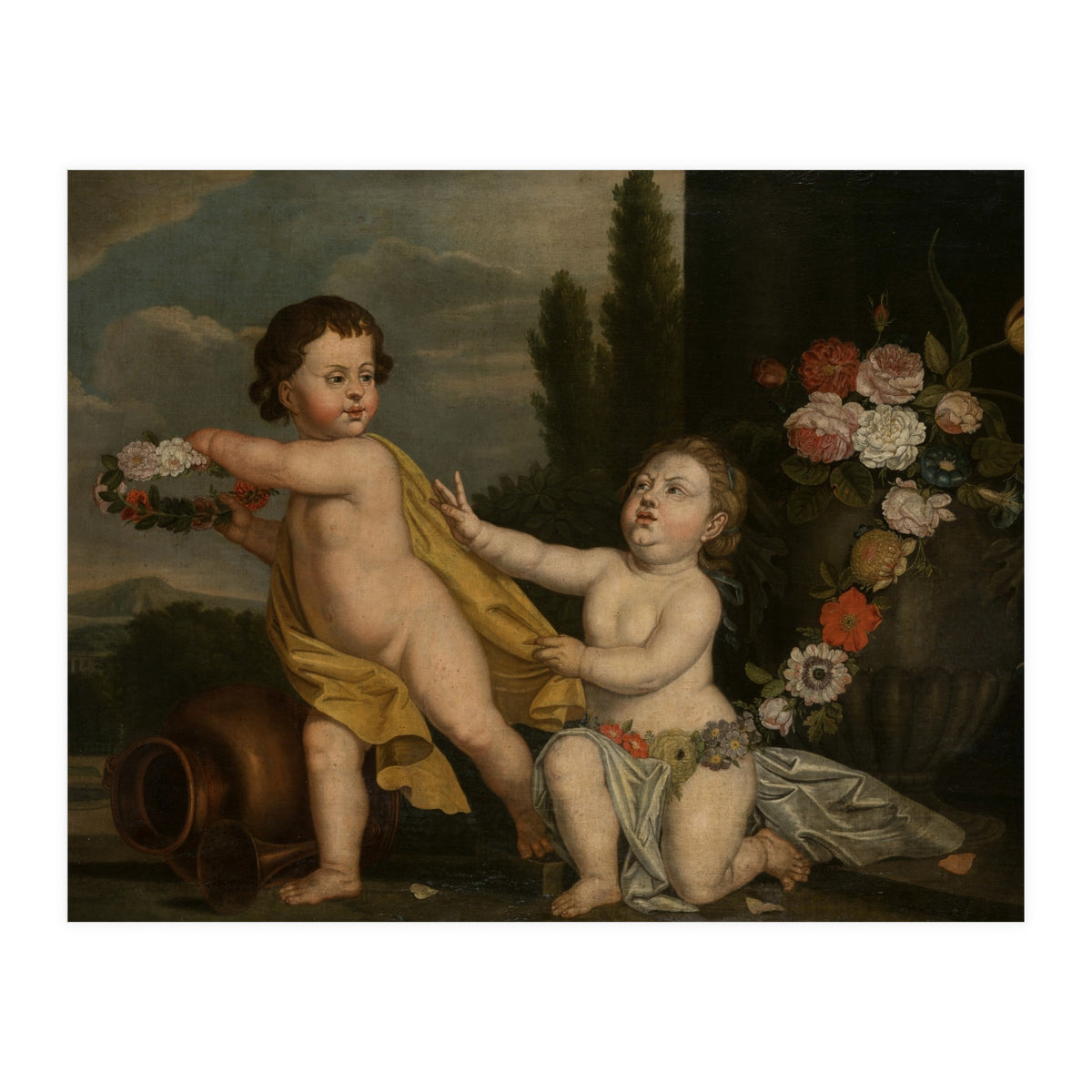 German Master (18th Century) – Two Putti with Garlands of Flowers (Print Only)