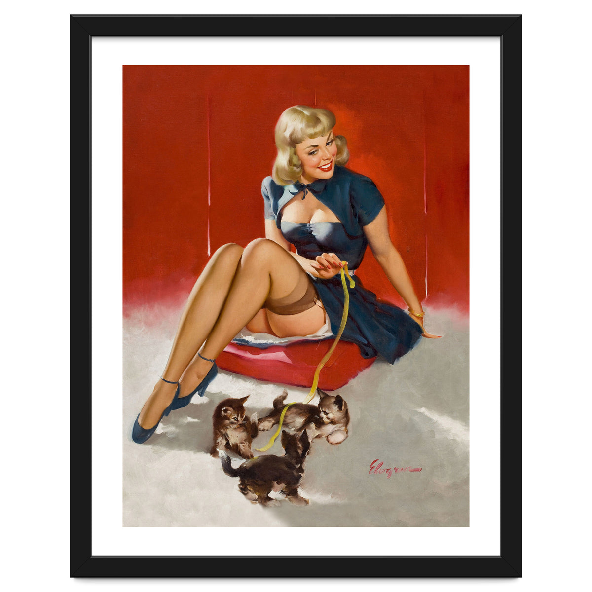 Pinup Sexy Girl Playing With Her Little Cats