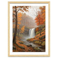 Serene Autumn Waterfall in Misty Forest