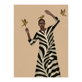 Woman With Birds And Zebra Pattern Dress (Print Only) thumbnail