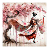 Geisha Under Cherry Blossoms In Motion (Print Only) thumbnail