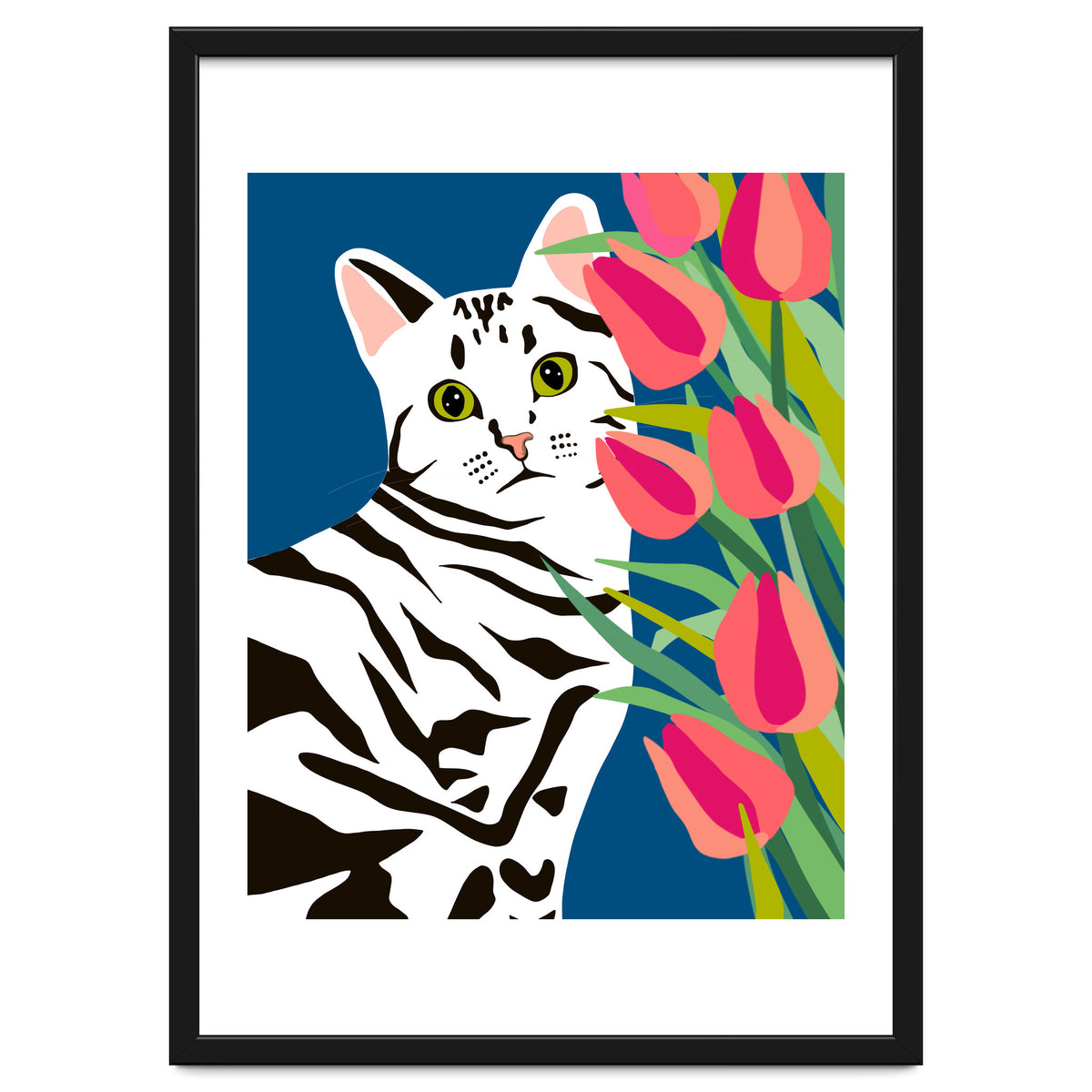 The Poser, Cat Cute Pet Animals Illustration, Pop Of Color Eclectic Pets Bohemian Contemporary Still Life