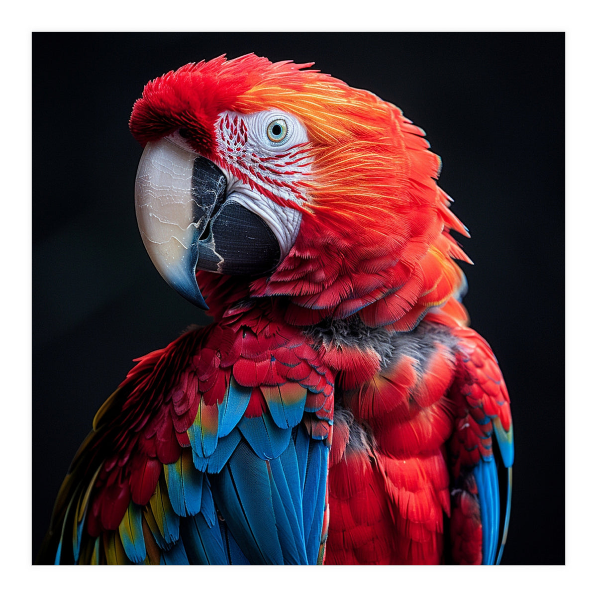 Scarlet Macaw Parrot Detailed Feather Close Up Portrait (Print Only)