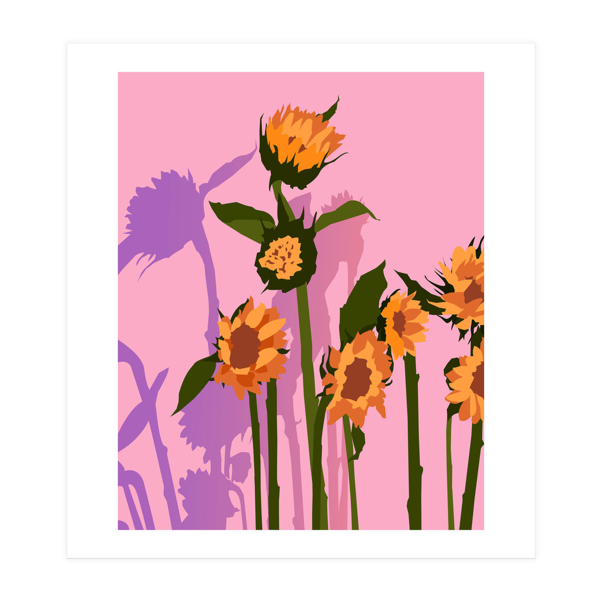 Golden Sunflowers Inside, Botanical Nature Floral Plants Painting, Blush Meadow Blossom Spring, Summer Bohemian Eclectic Positivity (Print Only)