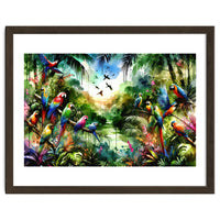 Watercolor Tropical Birds In The Jungle