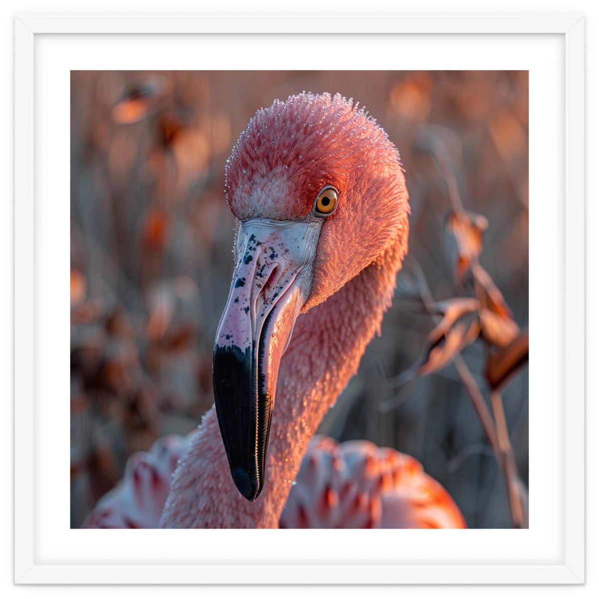 Close Up Of A Pink Flamingo Head In Sunlight