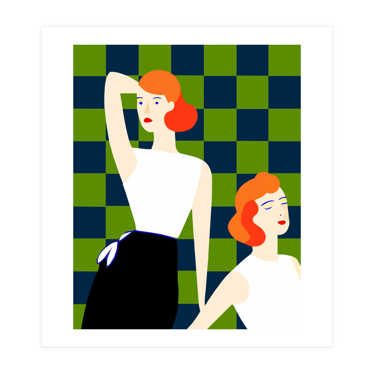 Moods, Checkers Girl Friends Chic Chess, Modern Bohemian Eclectic Woman Girl Boss, Bff Fashion Style (Print Only)