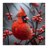 Northern Cardinal Bird Perched Among Red Berries (Print Only) thumbnail
