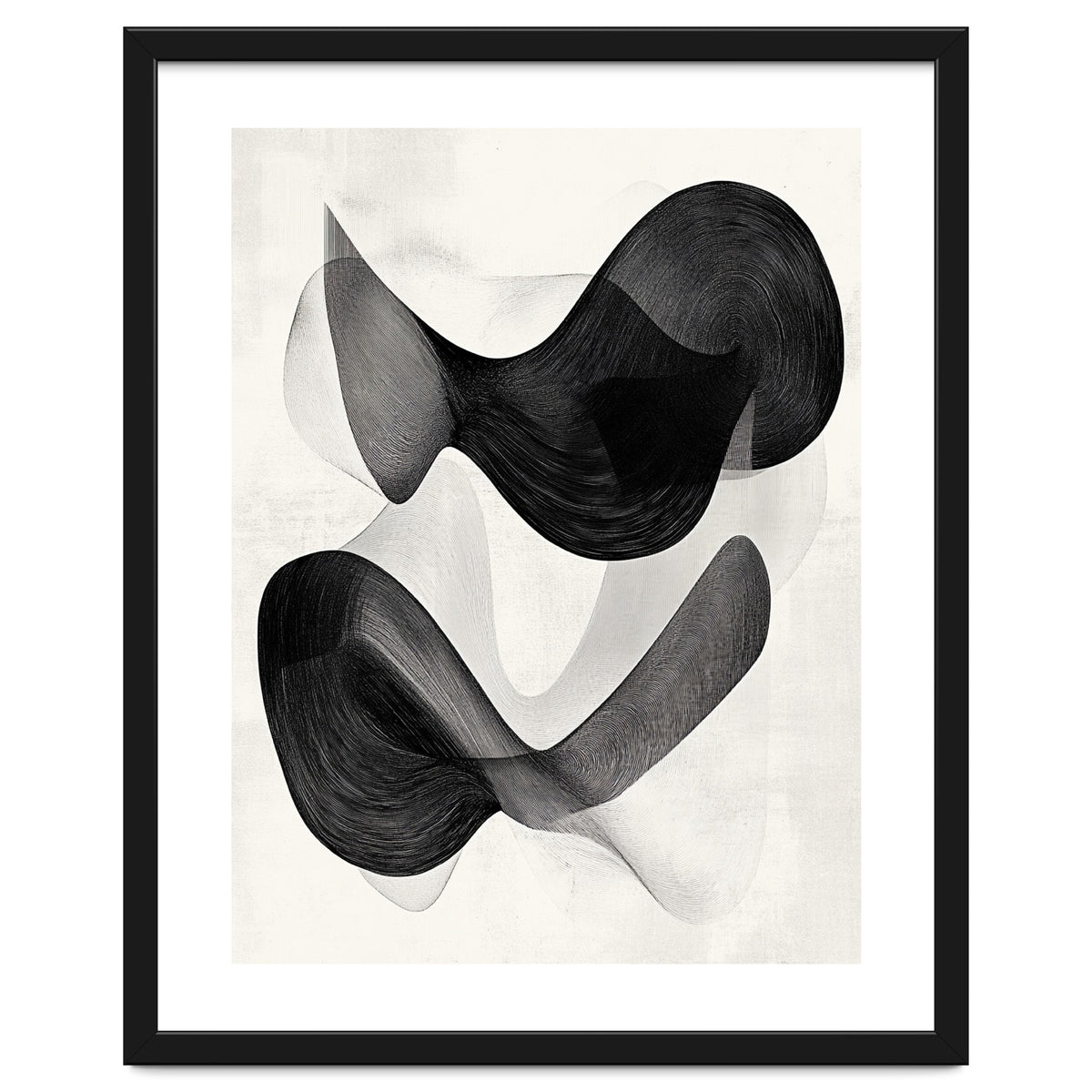 Abstract Black And White Flowing Organic Shapes With Texture