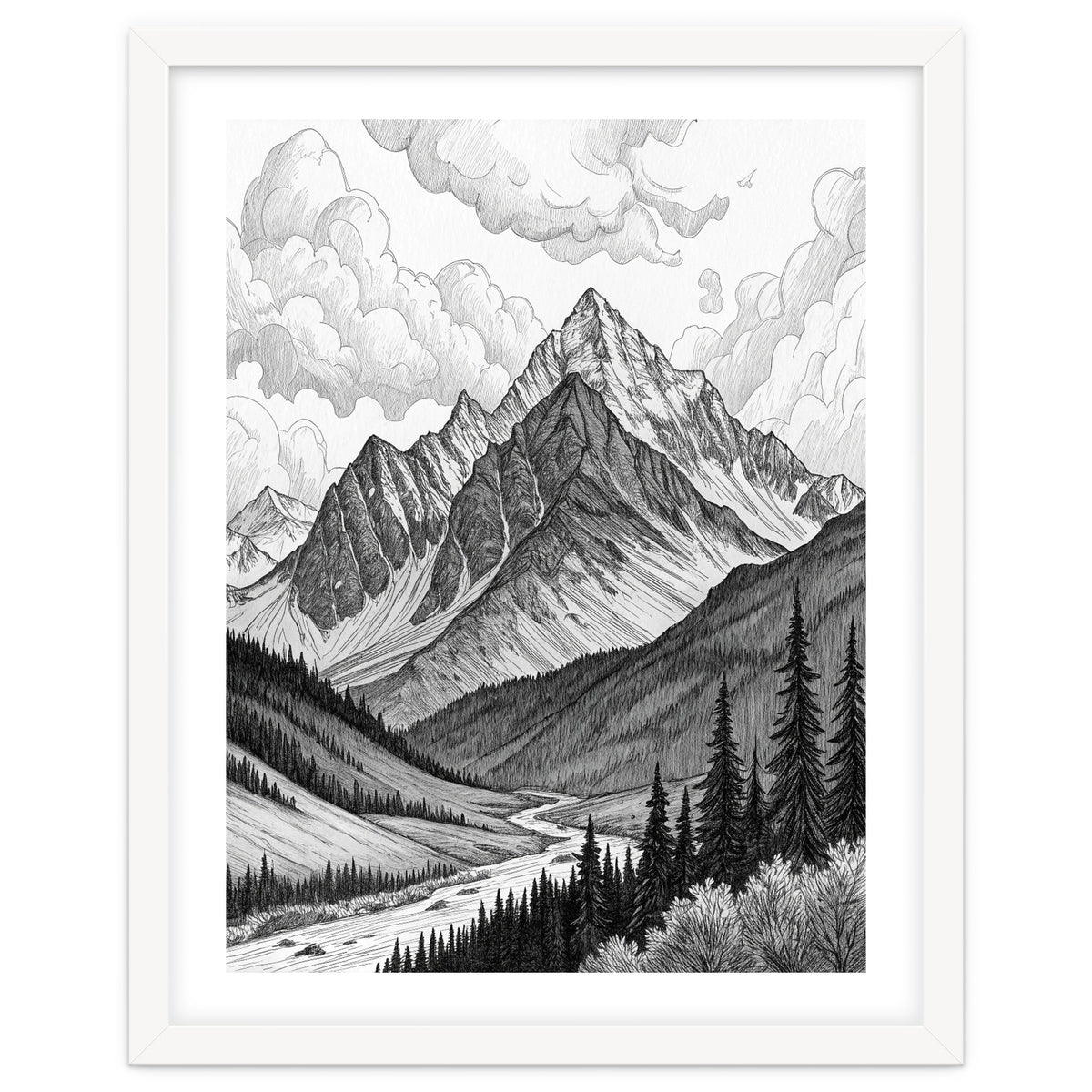 Majestic Alpine Mountain Range Sketch