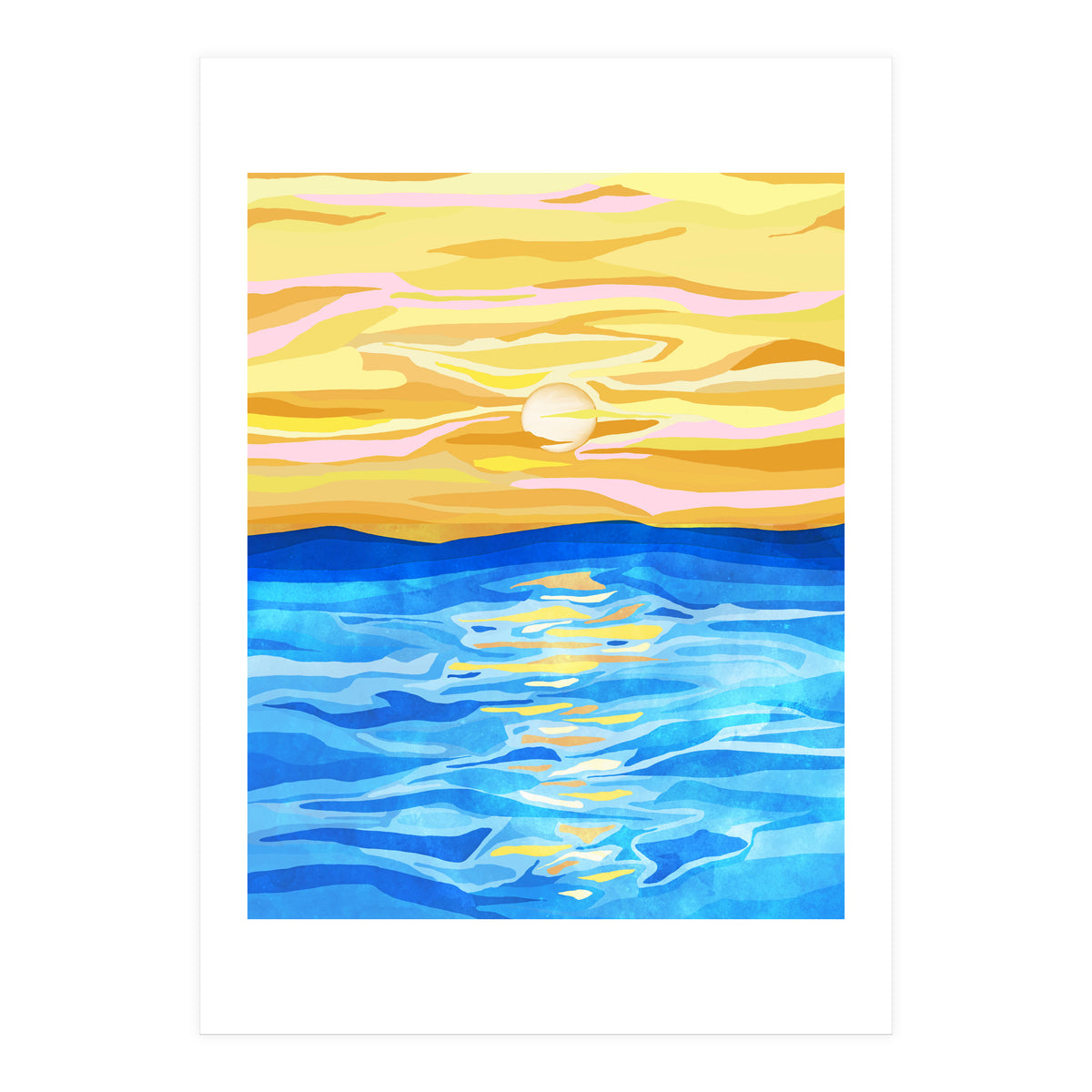 Sunsets & Romance, Ocean Watercolor Painting, Mosaic Eclectic Nature Landscape, Modern Boho Travel (Print Only)