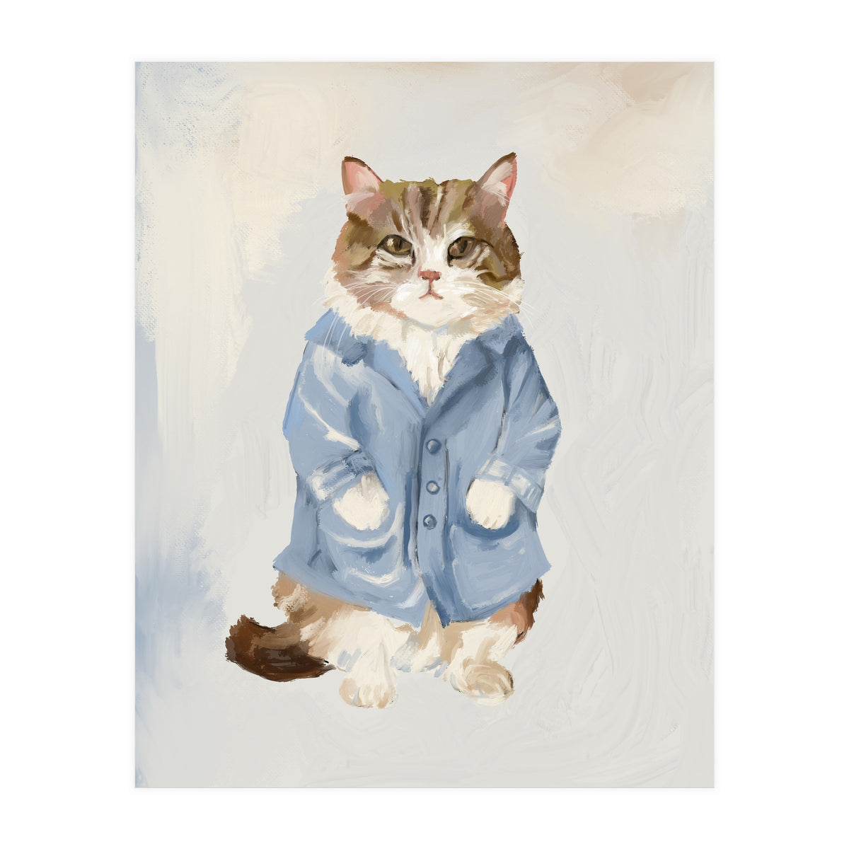 Sir James fluffy Tom cat in his blue pajamas oils (Print Only)