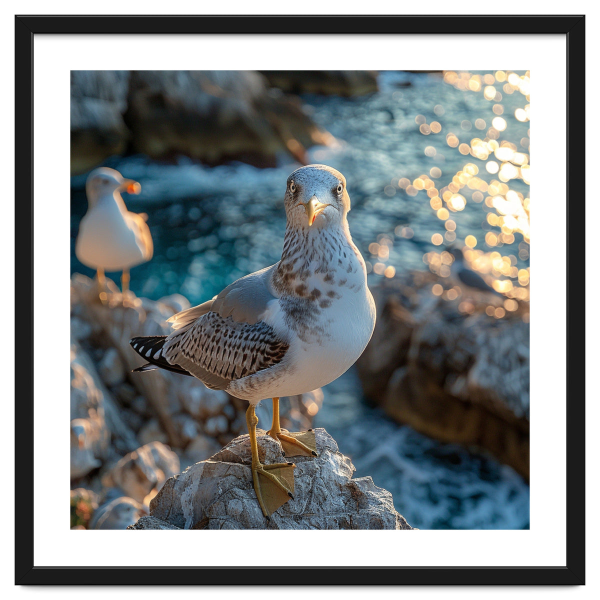 Seagull Standing On Rocks Near Water