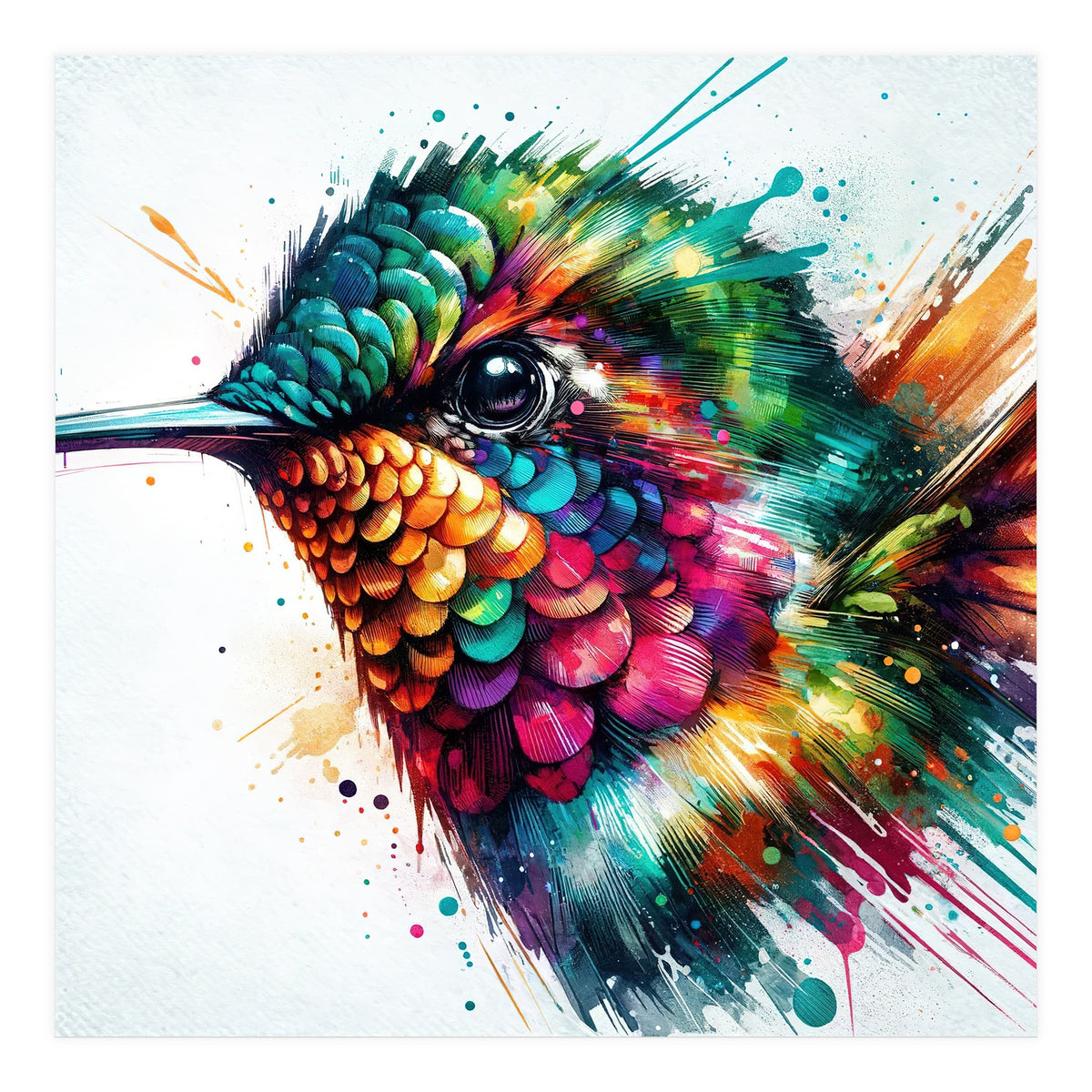 Watercolor Hummingbird Portrait (Print Only)