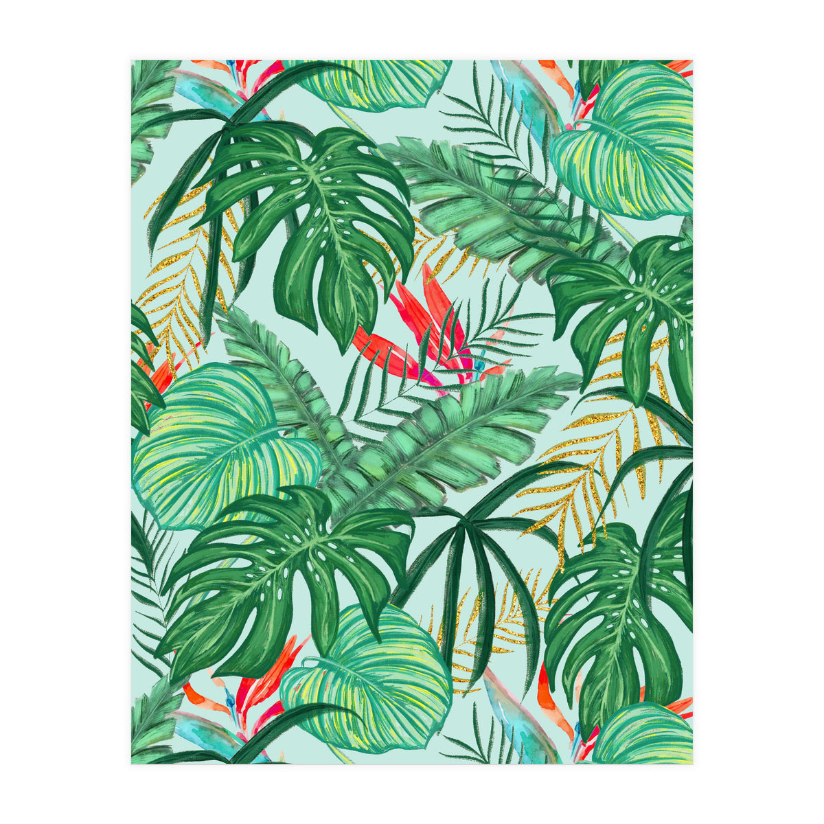 The Tropics | Jungle Botanical Bird of Paradise Illustration | Forest Palm Monstera Banana Leaves (Print Only)