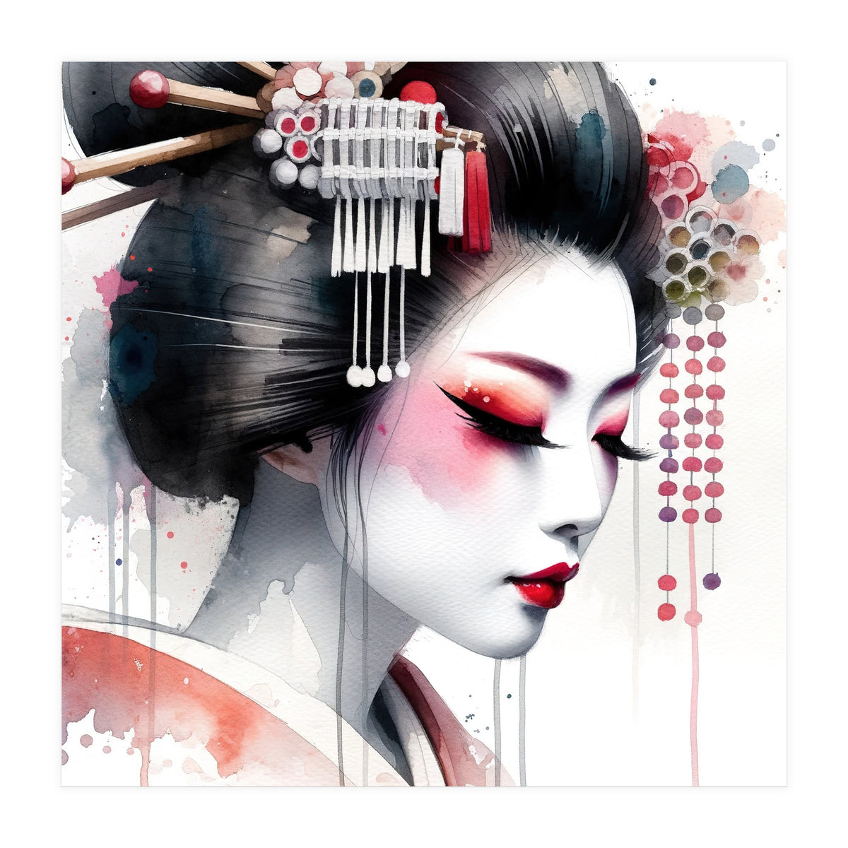Crimson Kanzashi Modern Geisha (Print Only)