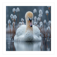 Swan Floating Serene On Calm Water (Print Only)