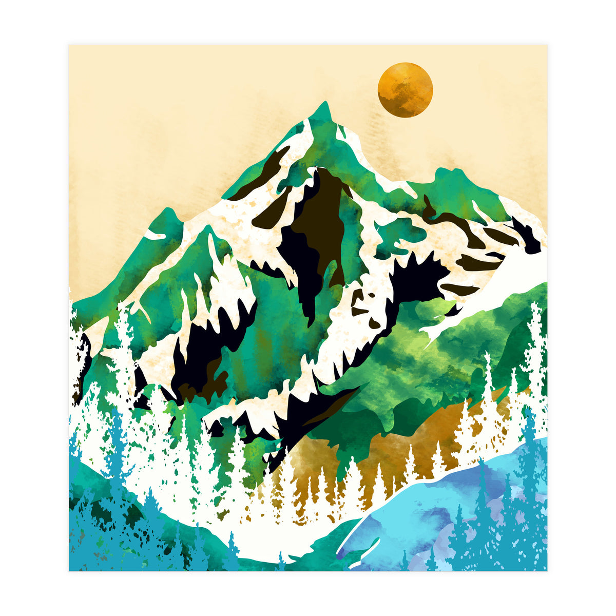 Grass Is Greener Wherever It Is Loved Positivity Nature Landscape Snow, Winter Mountains Painting Forest, Wild Travel Adventure (Print Only)