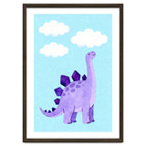 Purple Stegosaurus Watercolor Art, Cute Dinosaur Nursery Print, Dino and Clouds Illustration thumbnail