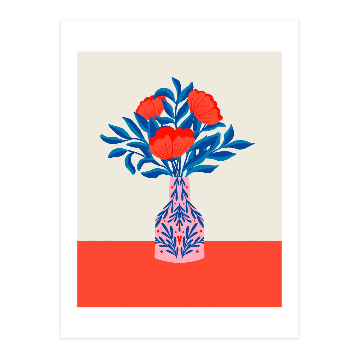 Poppies in a vase - red and blue (Print Only)