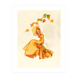Woman Posing In Yellow Dress And Autumn Leafs (Print Only) thumbnail
