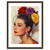 Audrey Hepburn, Impasto Floral Veil Portrait, Classic Hollywood Oil Painting,