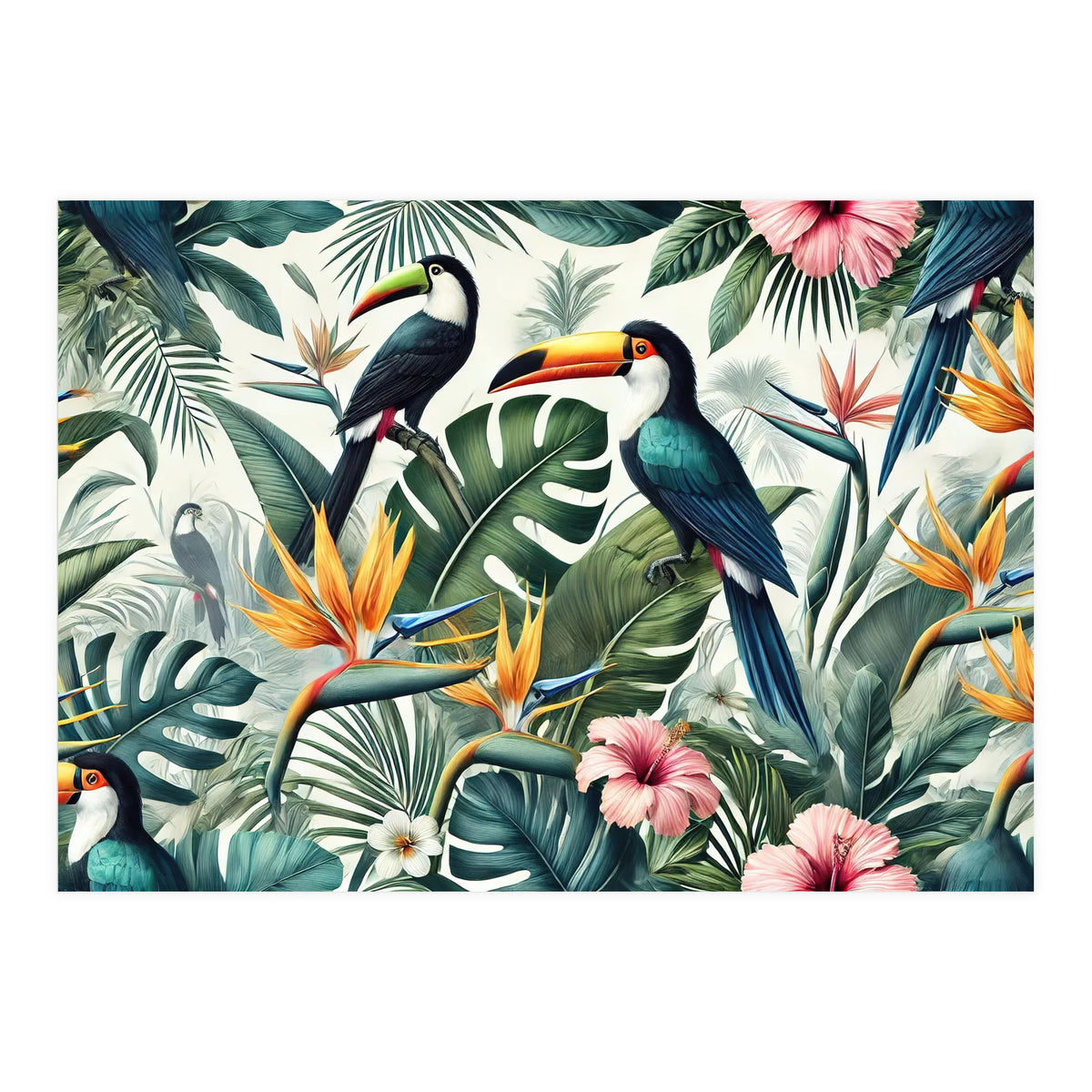 Tropical Toucans in Lush Jungle Foliage (Print Only)