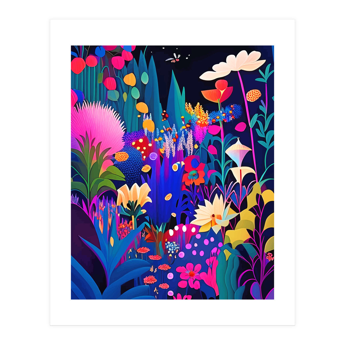 Surreal Emotions, Abstract Colorful Bold Botanical Nature Garden, Eclectic Boho Bohemian Modern Contemporary Graphic Design Painting (Print Only)