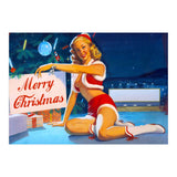 Pinup Girl In Santa Costume With Marry Christmas Sign (Print Only) thumbnail