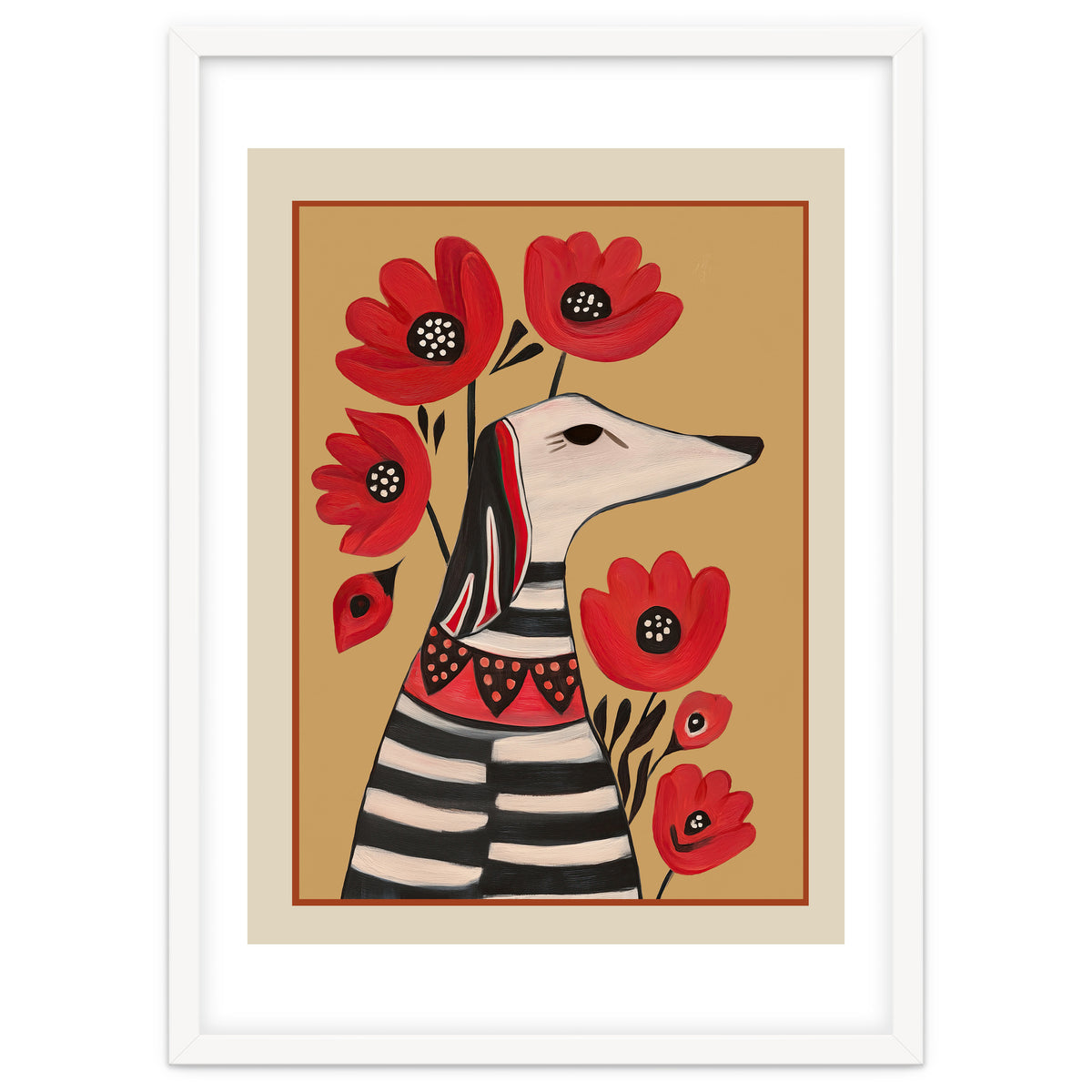 Striped Dog With Poppies